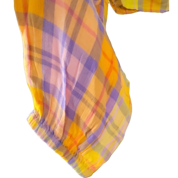 BP NWT M Yellow Multicolor Tartan Plaid Long Sleeve Crop Top Clueless Preppy - Picture 7 of 14